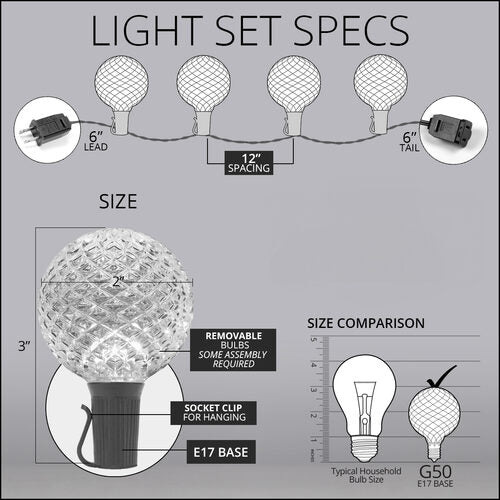 25' 3 Color Schemes OptiCore LED Patio String Light Set with G50 E17 Bulbs on White Wire x25