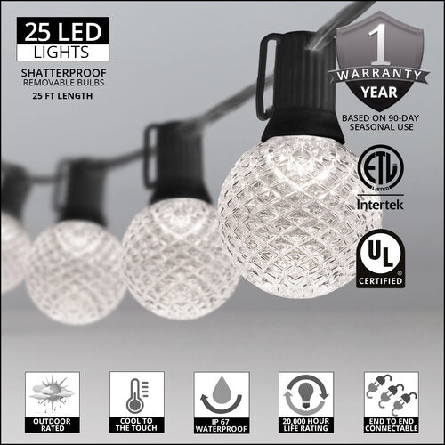 25' 3 Color Schemes OptiCore LED Patio String Light Set with 25 G50 Bulbs on Black Wire, E17 Base x25