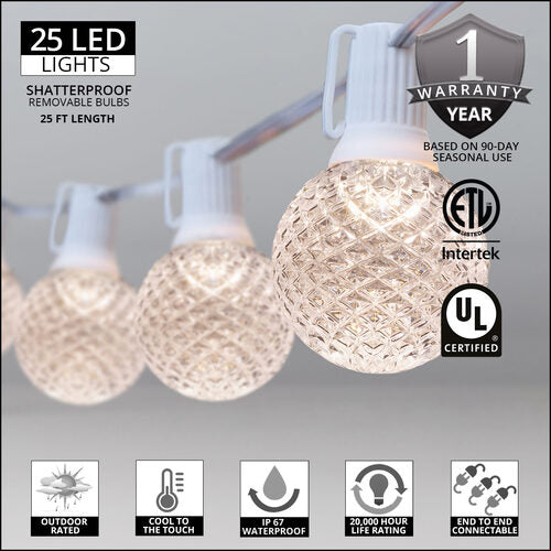 25' 3 Color Schemes OptiCore LED Patio String Light Set with G50 E17 Bulbs on White Wire x25