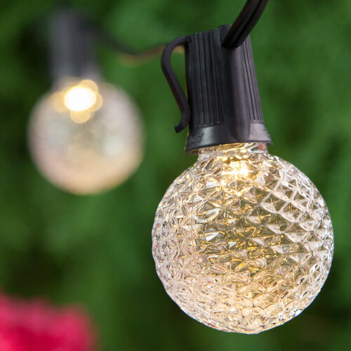 25' 3 Color Schemes OptiCore LED Patio String Light Set with 25 G50 Bulbs on Black Wire, E17 Base x25