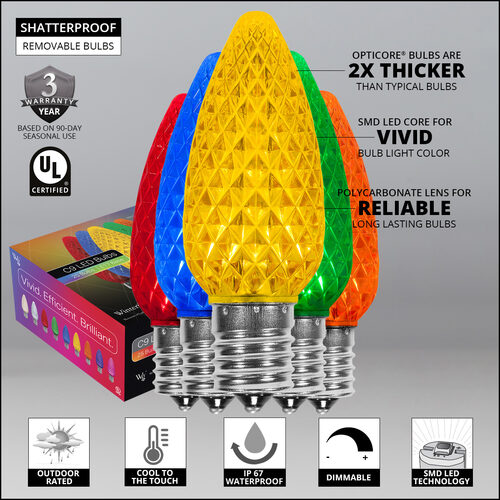 C9 Multicolor Crystal OptiCore LED Bulbs x25