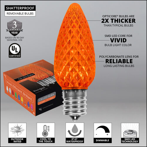 C9 Amber Crystal OptiCore LED Bulbs x25