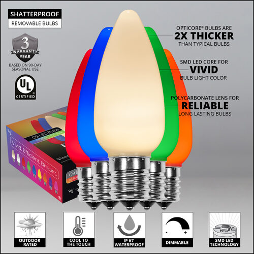 C9 Opaque Multicolor OptiCore LED Bulbs x25