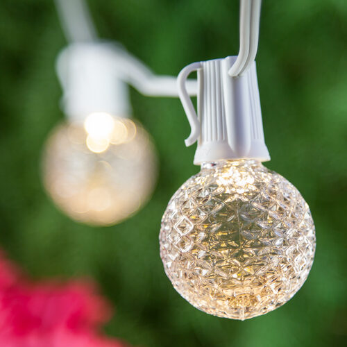 100' 3 Color Schemes OptiCore LED Patio String Light Set with 100 G50 Bulbs on White Wire, E17 Base x 100