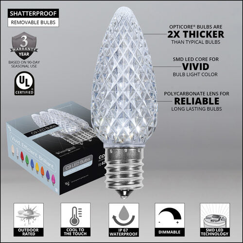 C9 Cool White Crystal OptiCore LED Bulbs x25