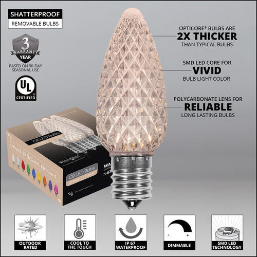C9 Warm White Crystal OptiCore LED Bulbs x25