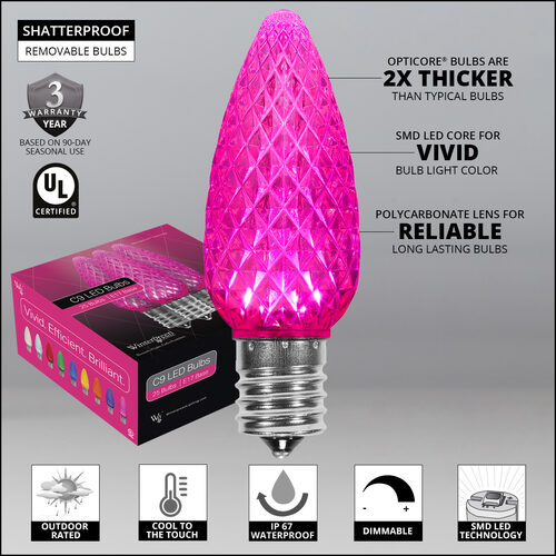 C9 Pink Crystal OptiCore LED Bulbs x25