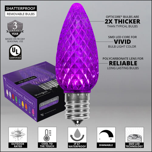 C9 Purple Crystal OptiCore LED Bulbs x25