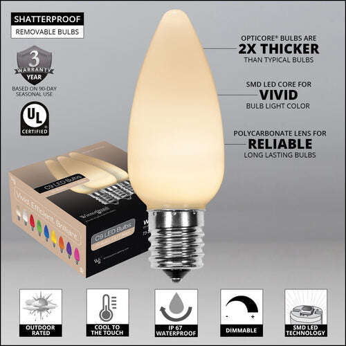 C9 Opaque Warm White OptiCore LED Bulbs x25