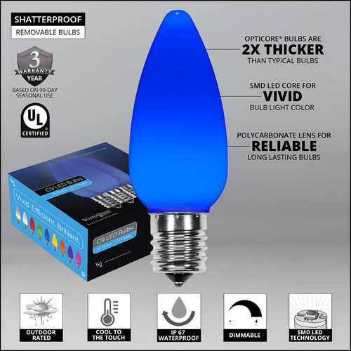 C9 Opaque Blue OptiCore LED Bulbs x25