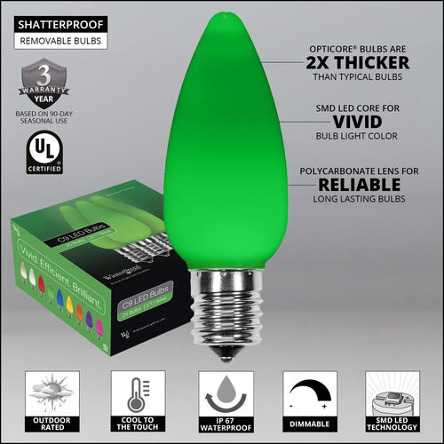 C9 Opaque Green OptiCore LED Bulbs x25