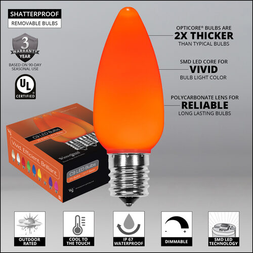 C9 Opaque Amber OptiCore LED Bulbs x25