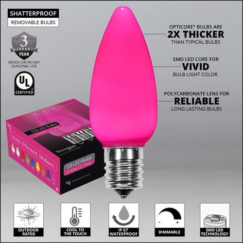 C9 Opaque Pink OptiCore LED Bulbs x25