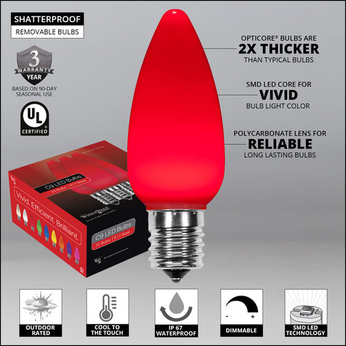 C9 Opaque Red OptiCore LED Bulbs x25