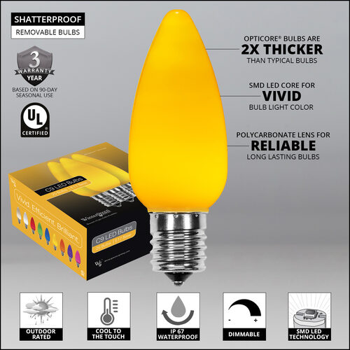 C9 Opaque Gold OptiCore LED Bulbs x25